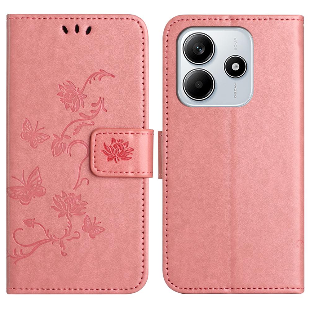 For Xiaomi Redmi Note 14 5G Case Wallet Stand Imprinted Butterfly Flower PU Leather Phone Cover
