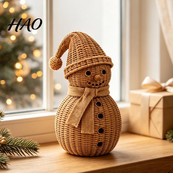 Creative Winter Presents Christmas Snowman Ornament for Tabletop Decor, Retro Resin Figurine Seasonal Home Accents with Knitted Texture Fireplace