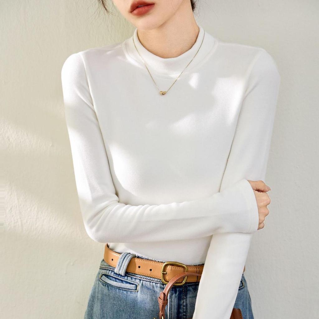 Женский двусторонний красный топ из немецкого бархата с полувысоким воротником и длинными рукавами — новинка осени/зимы 2024 г.