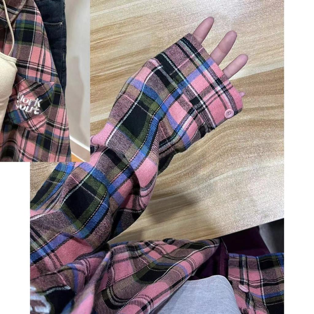 Весенне-осенняя женская рубашка с воротником поло, свободная повседневная клетчатая блуза, большой кардиган, женская блузка в корейском стиле