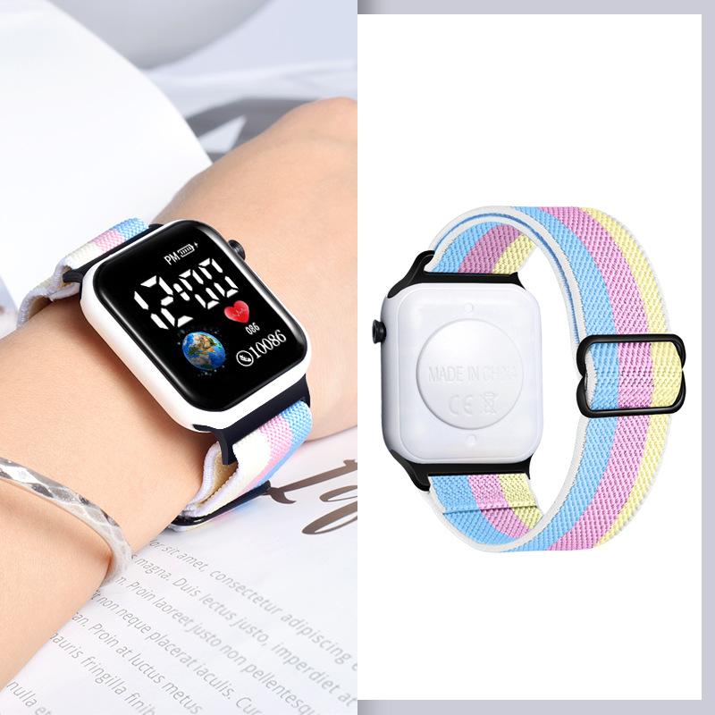 Vogue Fashion Elastic Watch Band LED Электронные наручные часы Женские многоцветные ремешки для часов Браслет Повседневные новые цифровые часы Solo Loop Strap LED Watch