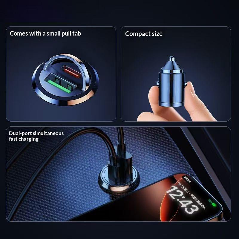 240 Вт Автомобильное зарядное устройство для телефона Мини-размер PD USB Type-C Двойной порт Адаптер быстрой зарядки для деловых поездок