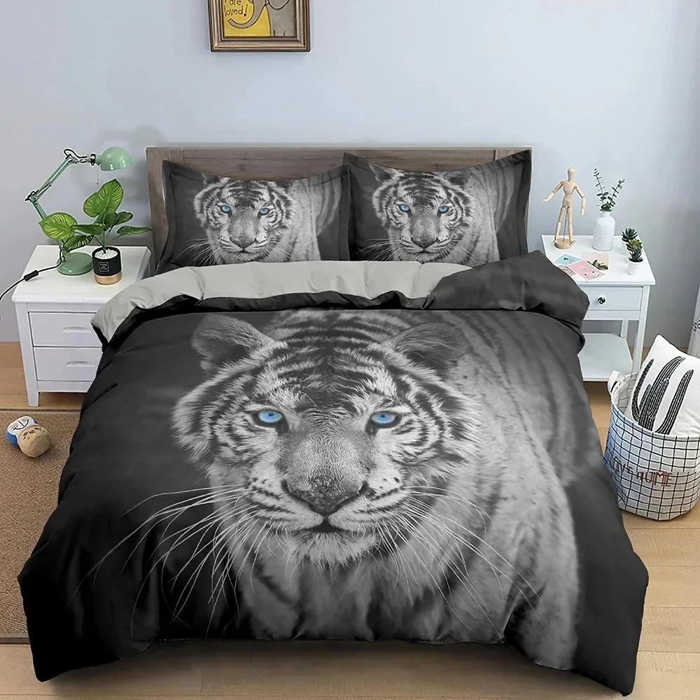 Комплект постельного белья Tiger Ferocious Animal для мальчиков и девочек Twin Queen Size, пододеяльник, наволочка, детская кровать, взрослая мода, домашний текстиль