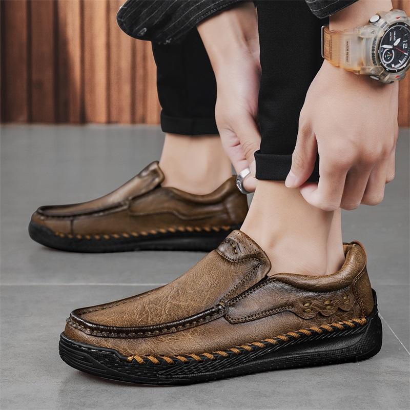 Non-Slip Outdoor Hiking Shoes Soft Cowhide Mens Casual Shoe Trainers New Leather Men Loafers High Quality Male Slip On Flats