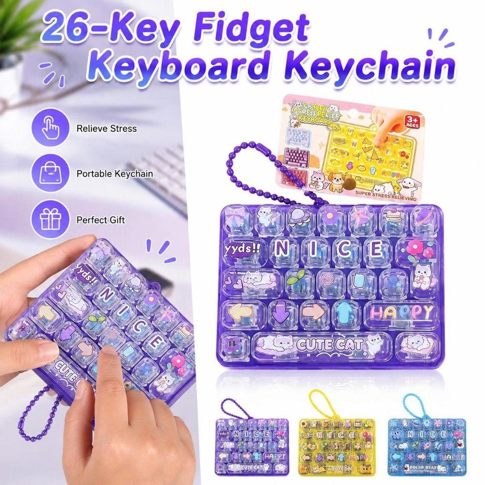 Decompression Button Fidget Keyboard Keychain 26-Key Mechanical Keyboard Toy Party Favor Gift