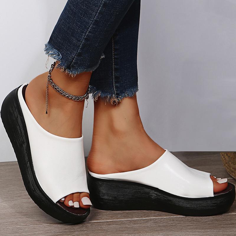Fashion Women Sandals Wedge Heels Platform Sandalias Mujer 2024 Soft Leather Summer Sandals With Wedges Shoes For Women Outdoor Slippers
