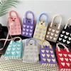 Women Cartoon Knitted Handheld Outdoor Crossbody Bag Leisure Cute Inclined Shoulder Bags Snap Button Mobile Phone Bags