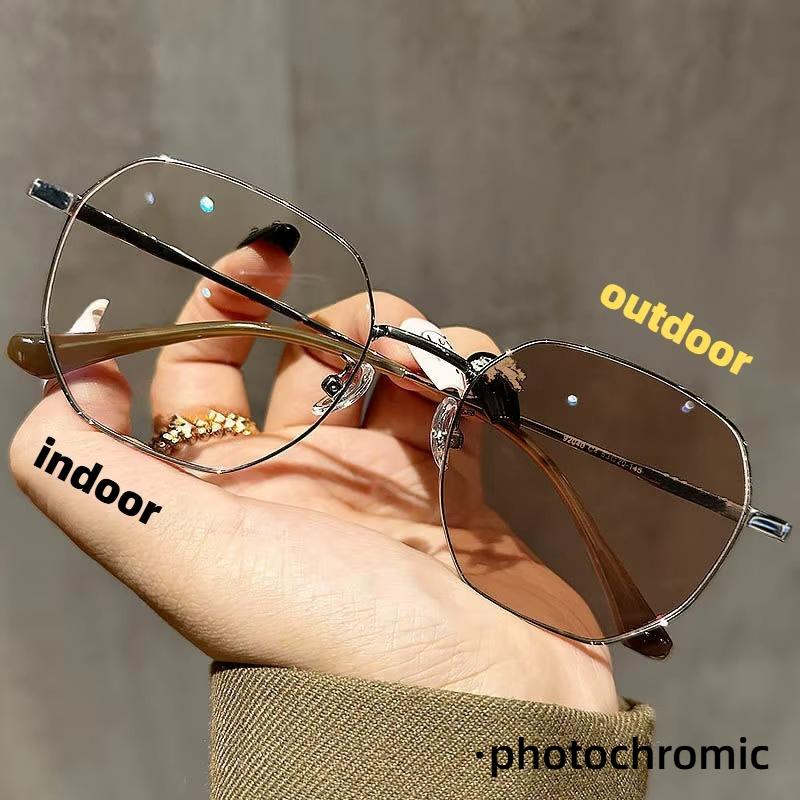 Ультралегкие роскошные фотохромные очки для близорукости в металлической оправе с защитой от синего света, симпатичные женские очки для близорукости, деловые мужские очки