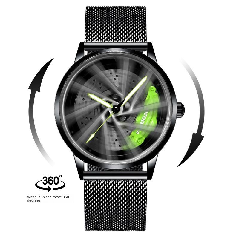 SVJ Brand Wheel Hub Watch Men 360° Rotating Three-dimensional Hollowed Out Car Modification Table Conceptual Luminous Watch