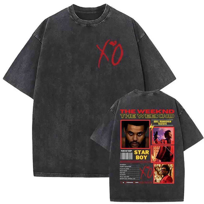 The Weeknd XO Tour 2026 Винтажная стираная футболка Мужская Женская Поп-музыка Футболки с коротким рукавом Рэп Хип-Хоп Готическая одежда Футболки