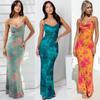 Floral Print Cottagecore Elegant Sleeveless Maxi Sundress Sexy Backless Women Party Club Tie Front Dress Holiday