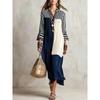BFCCQB Women's Fashion Summer Spring POLO Neck Long Sleeve Solid Color Print Casual Dresses