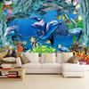 Underwater World Dolphin Coral Cave Wallpaper, Beautiful Natural Scenery Removable Wall Mural for Background Wall Decor for Living Room Bedroom