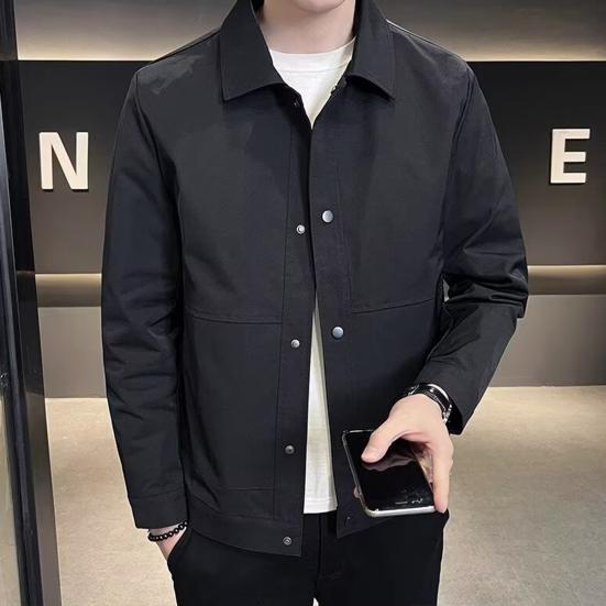 Мужская куртка с лацканами, длинным рукавом, застежкой на пуговицы, пальто с боковыми карманами, весна-осень, однотонная повседневная верхняя одежда