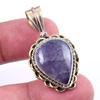 Natural Iolite Gemstone 925 Solid Sterling Silver Two Tone Pendant 1.50'' K7R56