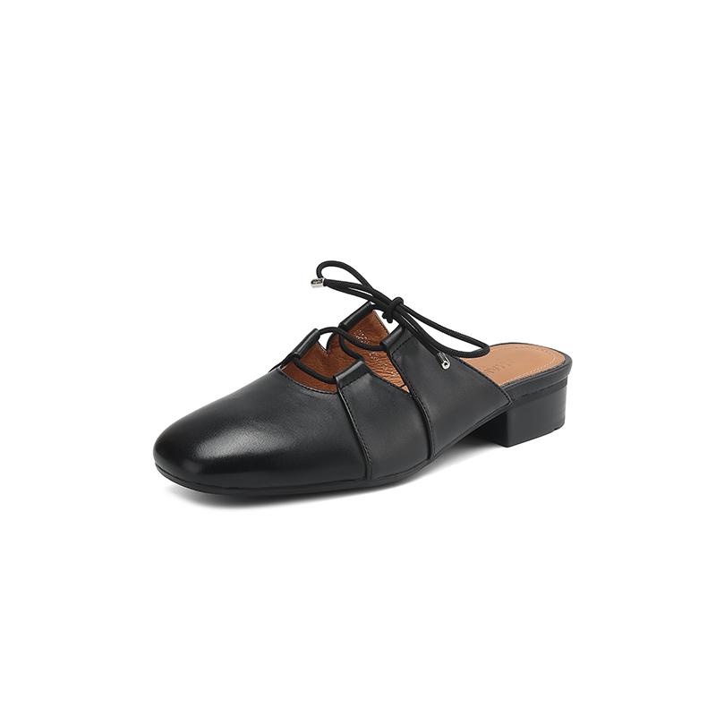 Модные новые летние женские мюли из натуральной кожи, туфли для женщин с круглым носком и низким каблуком, туфли с закрытым носком, слипоны, женские сандалии, ретро шлепанцы