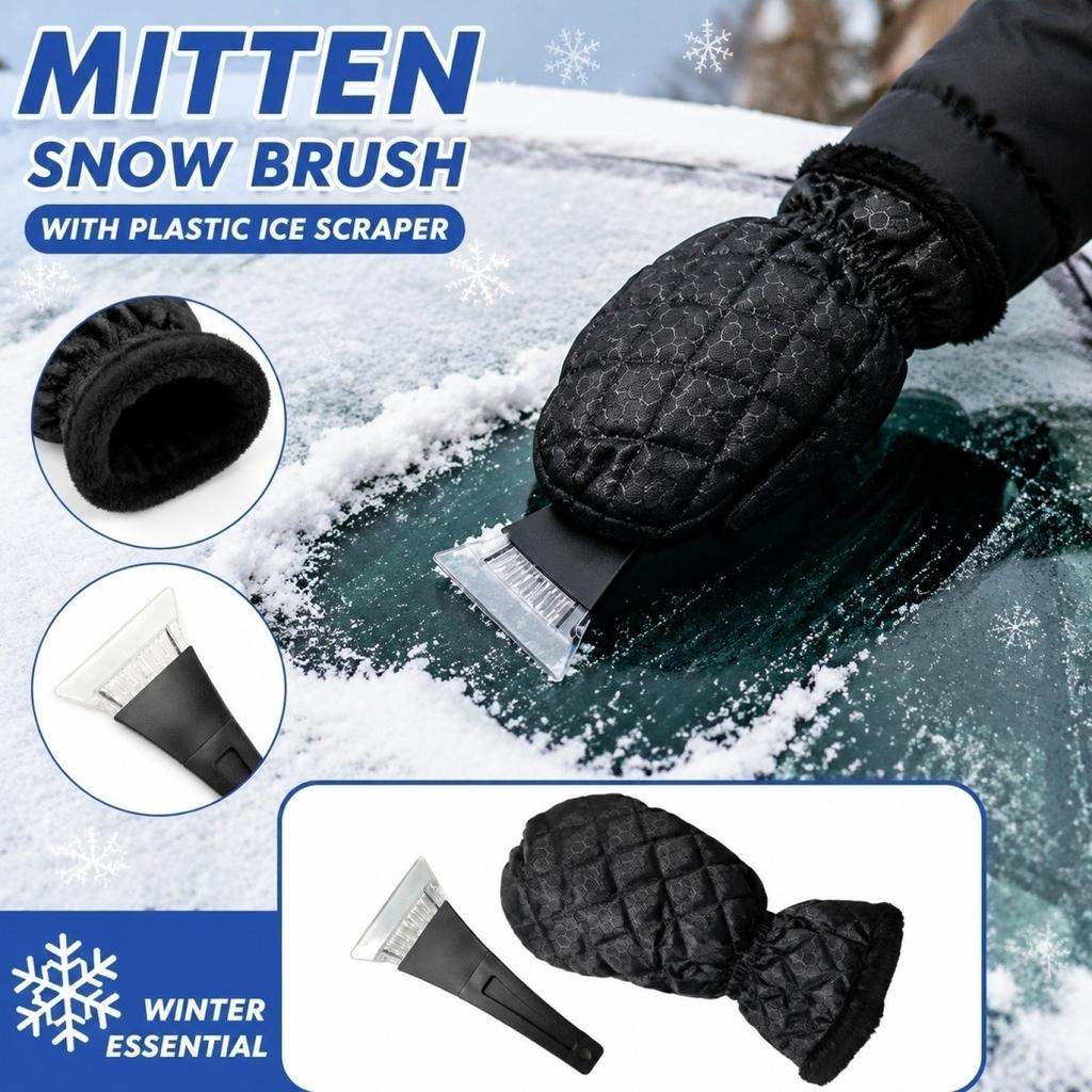 Winter Snow Shovel Glove with Plastic Ice Scraper Durable Waterproof Mitten for Car Windshield Protection and Hand Warmth during Snow Removal