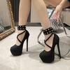 High Heels Women's High-end Sense Hollow Fashion Thin Spring New Rivet Round Head Sexy Shallow Mouth Single Shoes Women