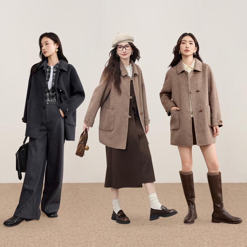 Shangdoubila Women's Pure Wool Toggle Mid-Length Coat