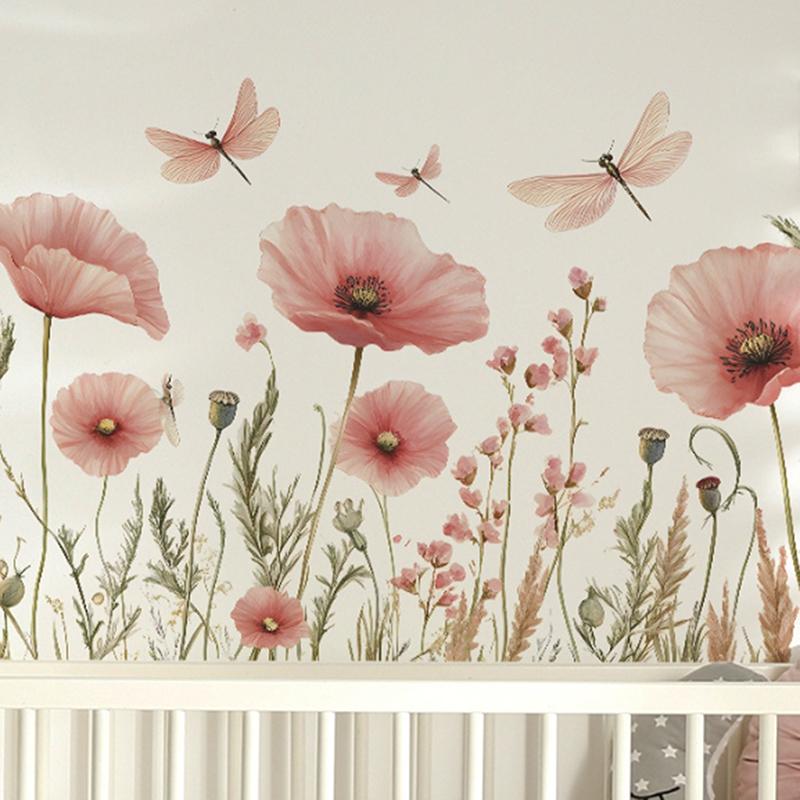 2 шт. Акварельно-розовый цветок стрекоза спальня прихожая фон стена украсить наклейка на стену украшение комнаты