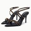 Fashion Rivet Embellished Thin Heeled Sandals Women Summer Sexy Pointed Toe Ankle Strap High Heels Elegant Party Luxury Designer Shoes