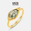 Retro Light Luxury Green Moss Agate S925 Silver Gold-Plated Open Ring