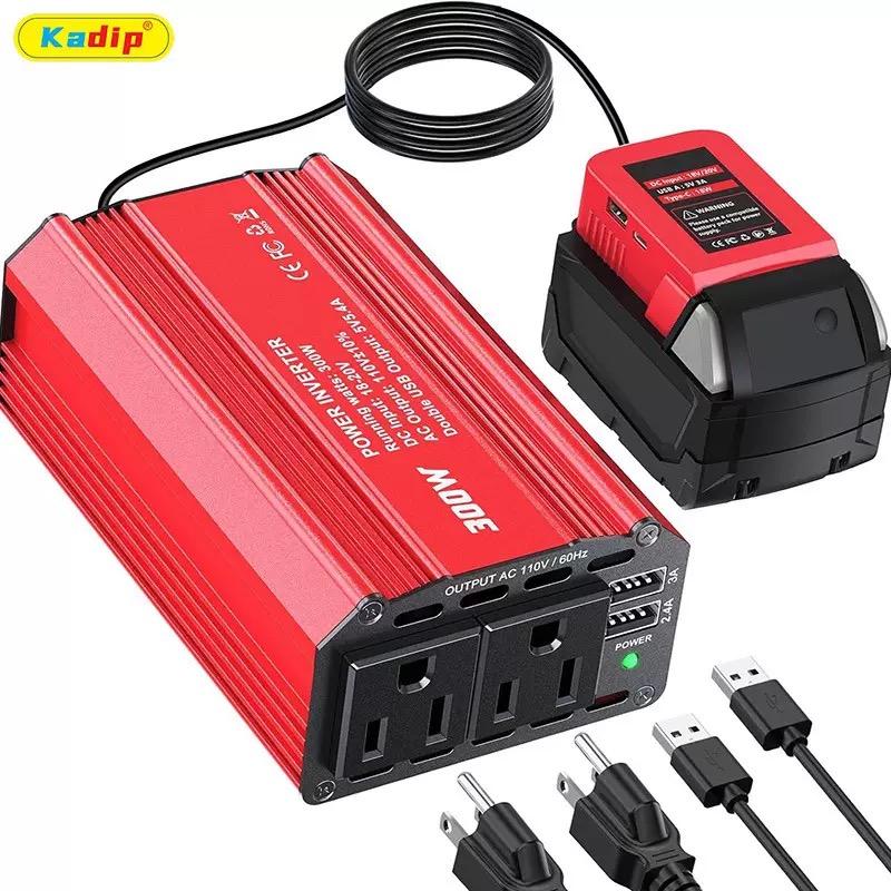 DC 18V 110V US Standard Socket Single Phase Modified Sine Wave Automotive Inverter 300W Rated/600W Peak 2 USB 5V Charging Ports