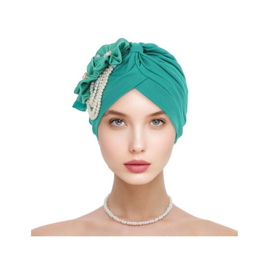 Женский платок на голову шляпа искусственный жемчуг цветочный декор тюрбан шляпа однотонный эластичный подходит по размеру повязка на голову шапочка для сна