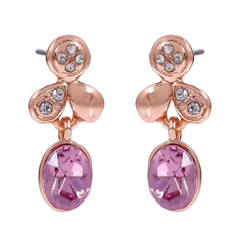 Серьги-гвоздики Estele из латуни из недрагоценного металла с покрытием розового золота, 24 карата, с розовыми овальными кристаллами для девочек ()Золото