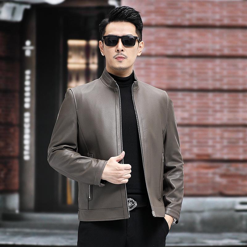 Осень и зима новый стиль натуральная кожаная куртка мужская куртка из овчины воротник стойка кожаная куртка деловая мужская куртка