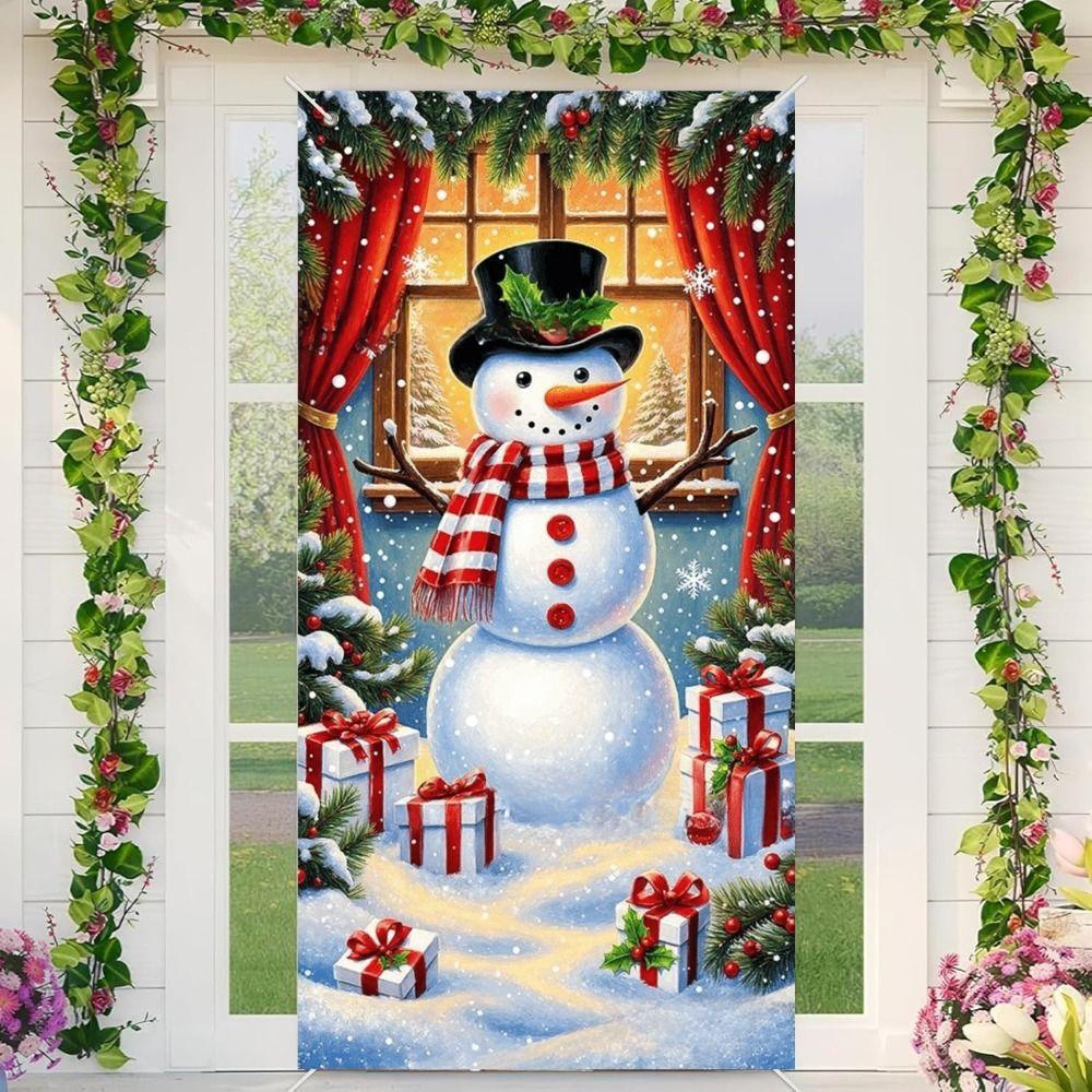 Door Hanging Christmas Door Cover Atmosphere Arrangement Background Santa Claus Banner Holiday Props Old Man Snowman