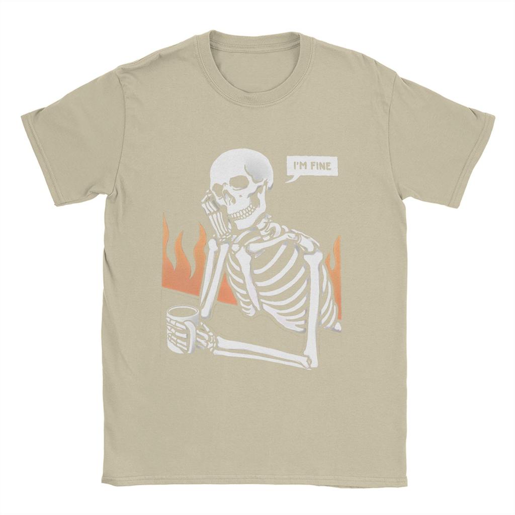 Novelty Skeleton Eternal Lovers  TShirt for Men O Neck Cotton T Shirt    I Am Fine  Short Sleeve Tees Party Tops
