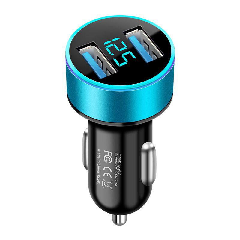 Многофункциональное автомобильное зарядное устройство с двумя USB-портами, цифровым дисплеем и быстрой зарядкой