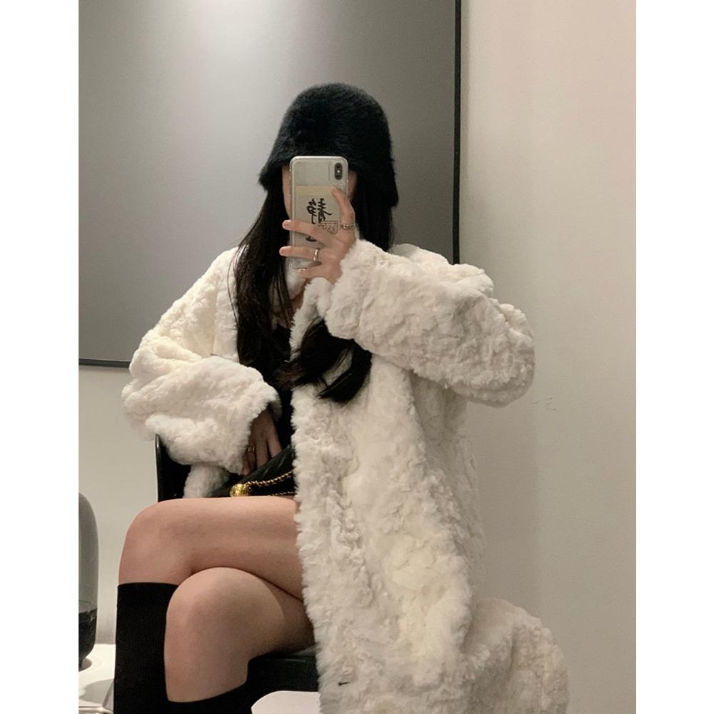 Пальто из овечьей шерсти, женское длинное пальто выше колена, утолщенный мех, свободный воротник-стойка, теплая повседневная стеганая куртка