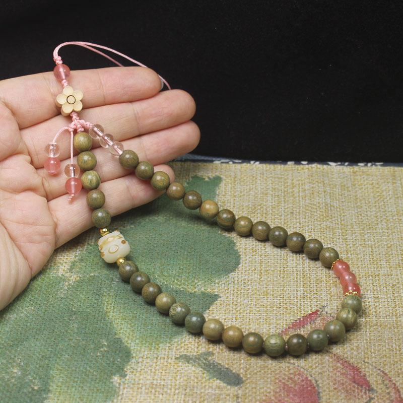 Green Sandalwood 8mm Phone Charm Bodhi Cat Literary Bag Hanging Ornament Creative Jewelry