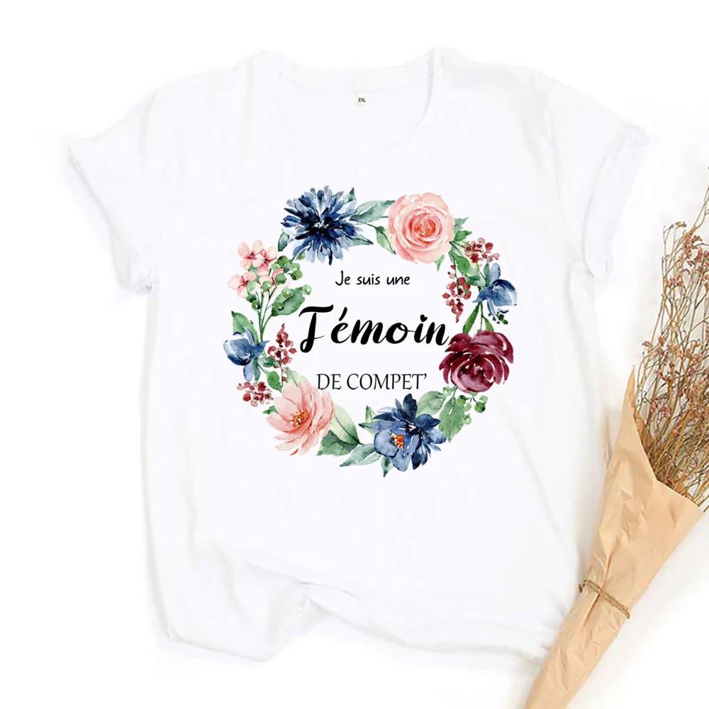 Футболка с цветочным принтом Temoin, футболка для девичника, одежда для свидетелей на свадьбе, топ для подружек невесты, свадебный наряд, футболка
