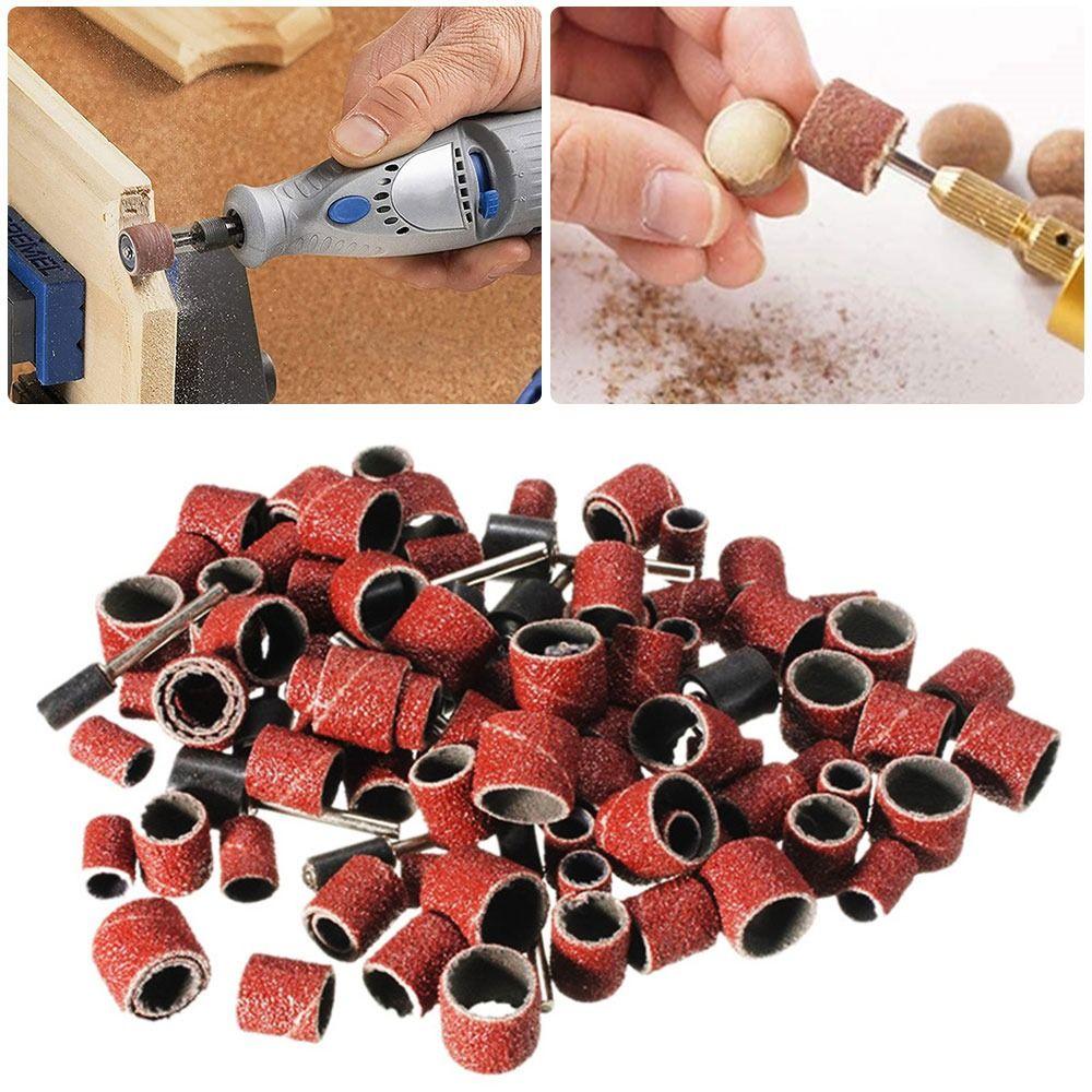 Polishing Derusting Sand Mandrels Grinding Band Sanding Drums Kit Emery Paper Rotary Abrasive Tools