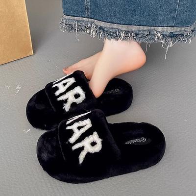 Мода интернет-знаменитостей, высокий стиль, пушистые тапочки, женская обувь 2025 осень-зима, новинка, толстая подошва, домашние пушистые хлопковые тапочки