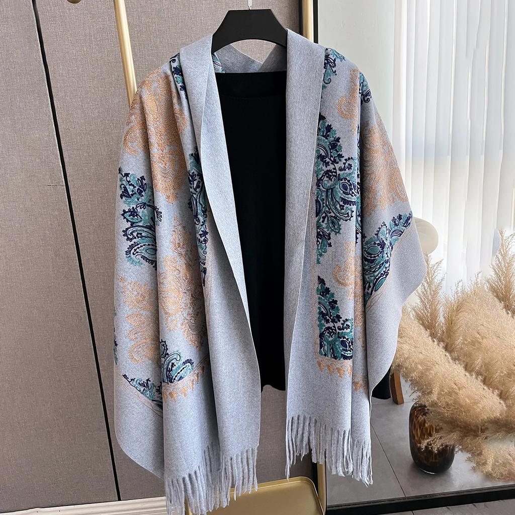 Winter Warm Cashmere Scarf for Women Embroidery Pashmina Blanket Thick Shawl Wrap Neckerchief Fashion Bufanda Echarpe Poncho