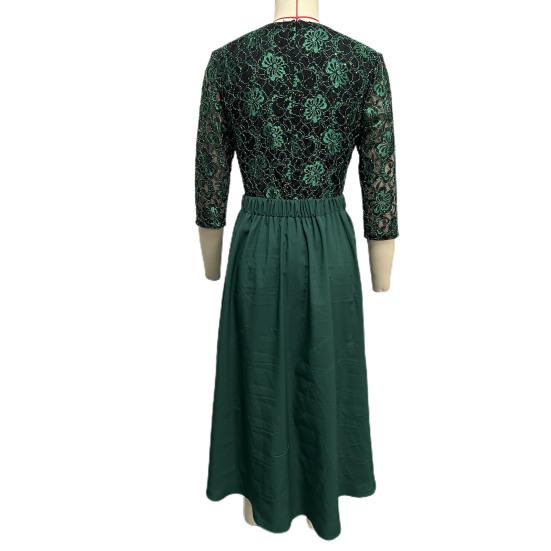 2 шт./компл., женское платье для выпускного вечера, комплект с юбкой, ажурное кружевное платье с рюшами и подолом, высокая талия, круглый вырез, рукав три четверти, длина до щиколотки, банкетное платье макси