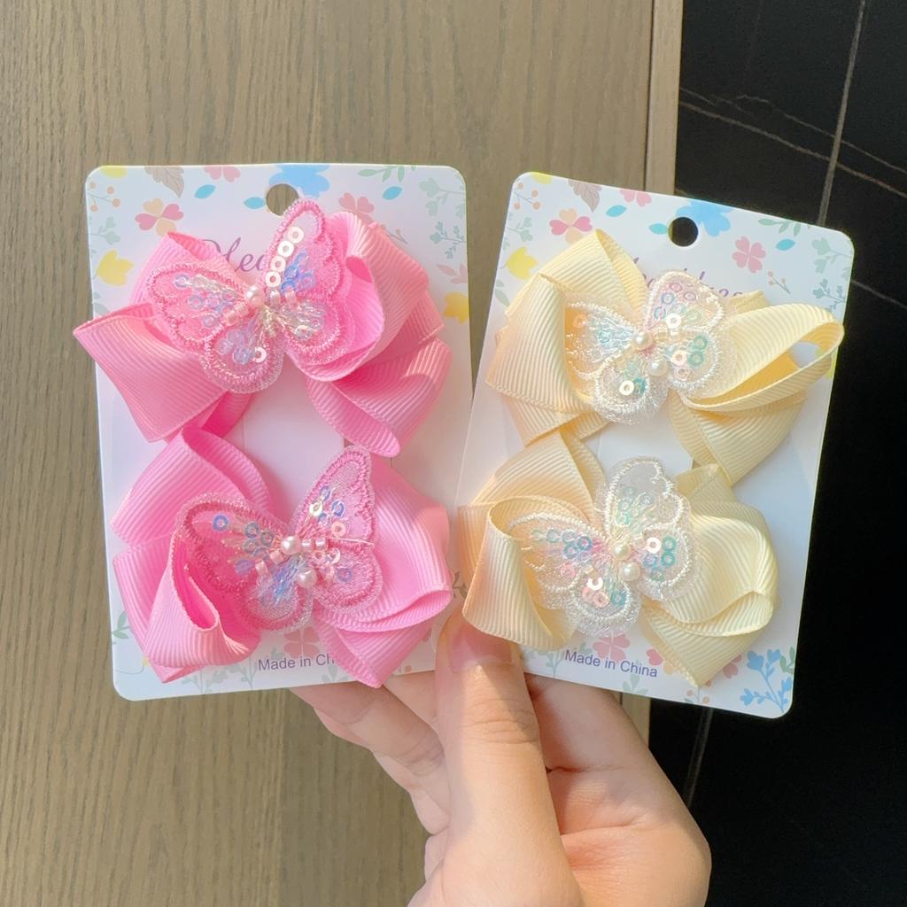 2 шт. Новая мода Однотонные аксессуары для волос с бабочками Заколки для волос Девочки Пайетки Жемчужные заколки для волос Детские Милые Заколки Подарок