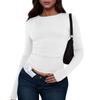 Women's Fashion Solid Colour Round Neck Long Sleeve T-Shirt Top