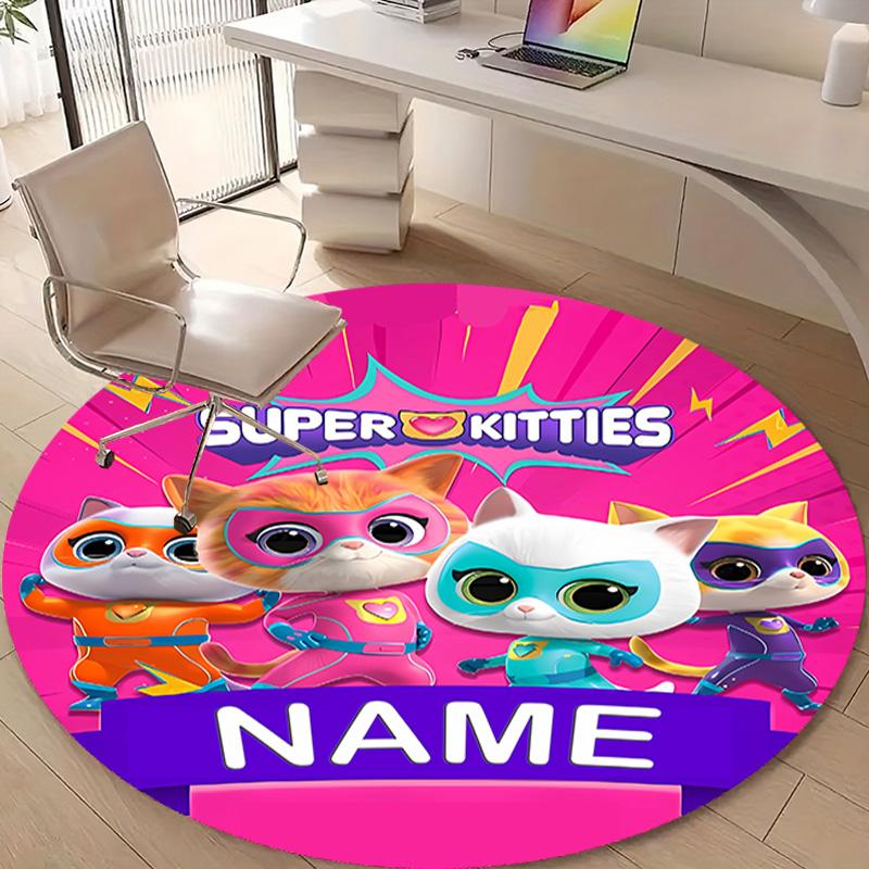 Personalized S-Super Kitties Adventures Round Chair Office Rug - Perfect for Mat, Office Chair & More - Ideal Gift for Birthdays and Holidays