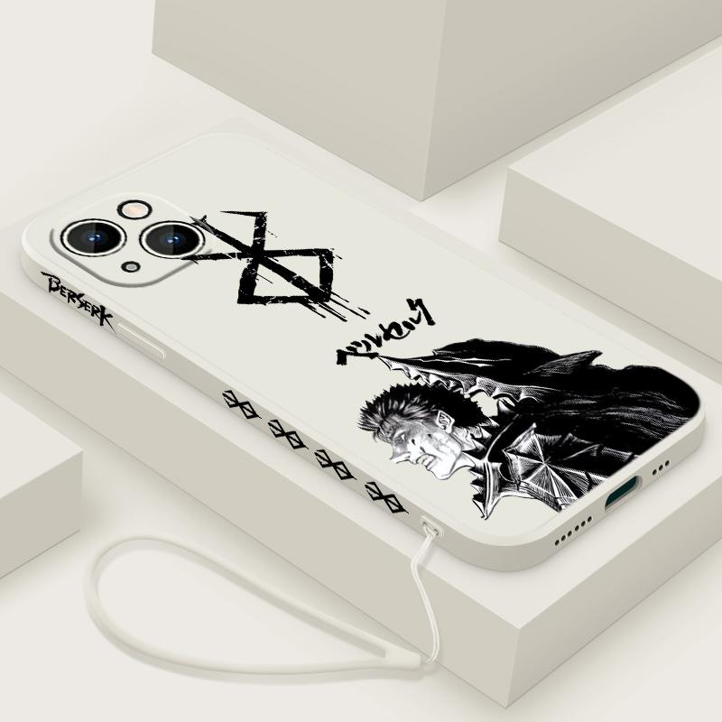 Berserk Anime Cute For Apple iPhone 15 14 13 12 11 XS XR X 8 7 Pro Max Plus Mini Liquid Left Rope Phone Case