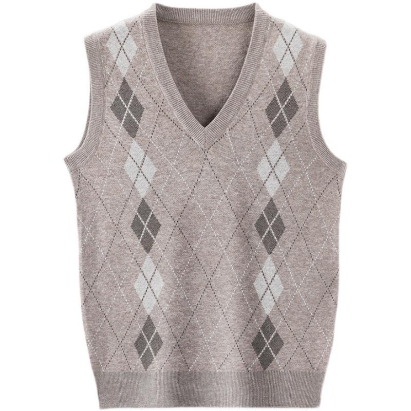 Мужской вязаный жилет с V-образным вырезом - Плотный, без рукавов, идеально подходит для мужчин среднего и пожилого возраста, идеально для осени и зимы