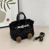 Mini Plush Shoulder Bag With Lock Soft Faux Rabbit Fur Crossbody Daily Streetwear