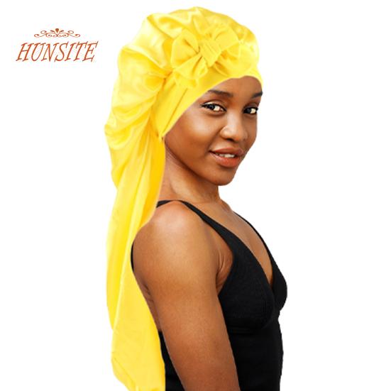 Ночная шапка с длинными атласными косами, женская шапочка для сна, эластичный галстук, большая регулируемая шапочка для сна, женская и длинная защитная шапка для вьющихся волос