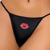 CINOON Женские сексуальные черные мягкие стринги с низкой посадкой и вышивкой красных губ, удобные эластичные эротические милые интимные G-стринги