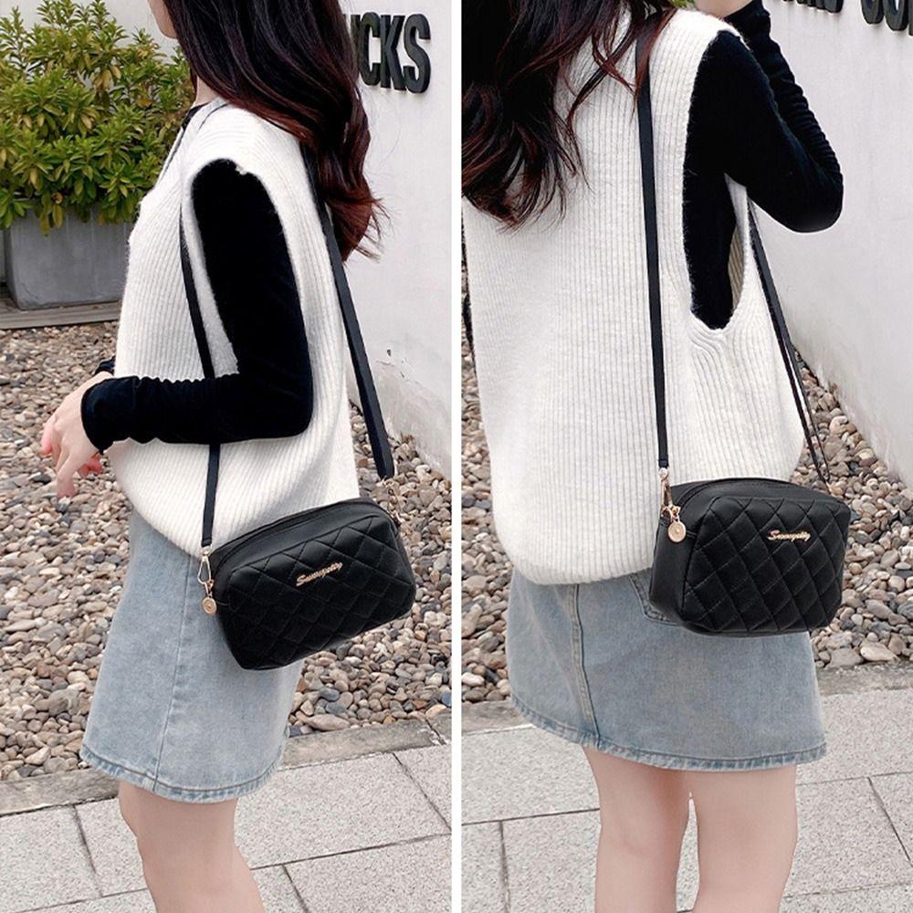 Trend Lingge Embroidery Crossbody Chain Shoulder Bag Women Messenger Bag PU Leather Handbags