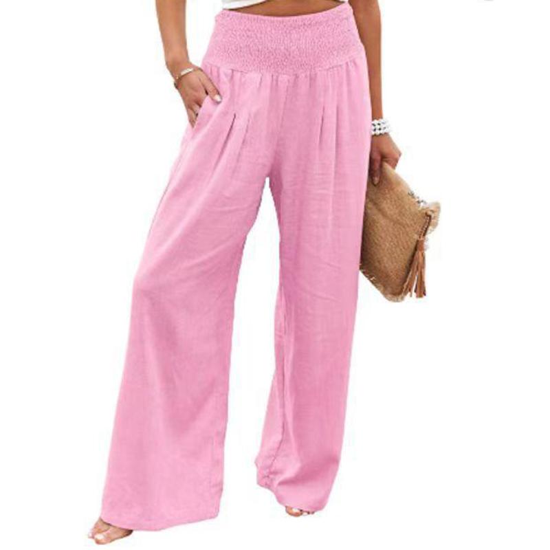 Хлопковые и льняные широкие брюки, повседневные длинные брюки, модные зеленые женские эластичные однотонные женские свободные брюки в стиле OL, 22683